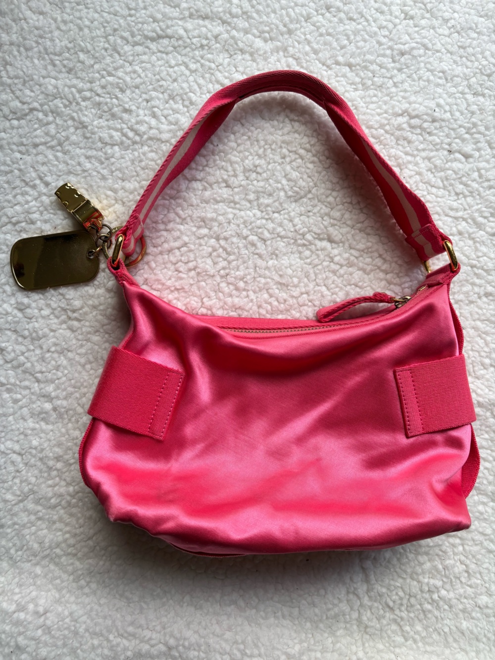 Juicy Couture Vintage Y2K Hot Pink Satin Shoulder Bag Whistle and Plate Charms - Picture 5 of 11